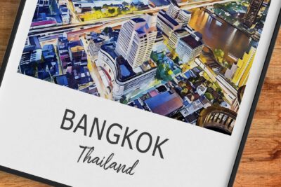 Artistic aerial view of Bangkok, Thailand skyline