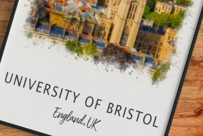 Watercolor view of University of Bristol campus.
