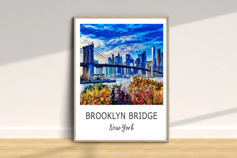 Brooklyn Bridge artwork with New York skyline