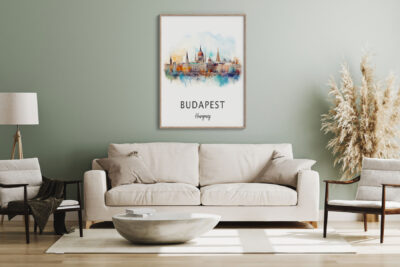 Modern living room with Budapest art print