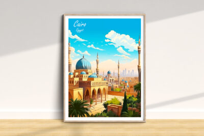 Cairo skyline illustration with blue domes.