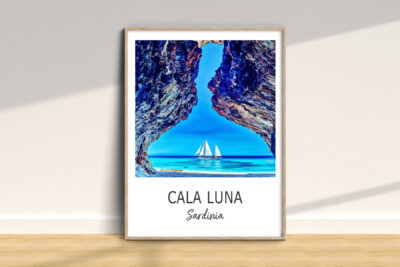 Sailboat at Cala Luna beach, Sardinia framed photo