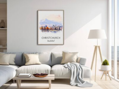 Cozy living room with Christchurch artwork