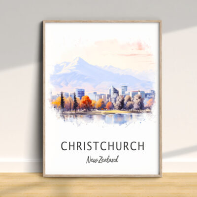 Christchurch New Zealand art print with mountains