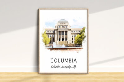 Columbia University building illustration in frame