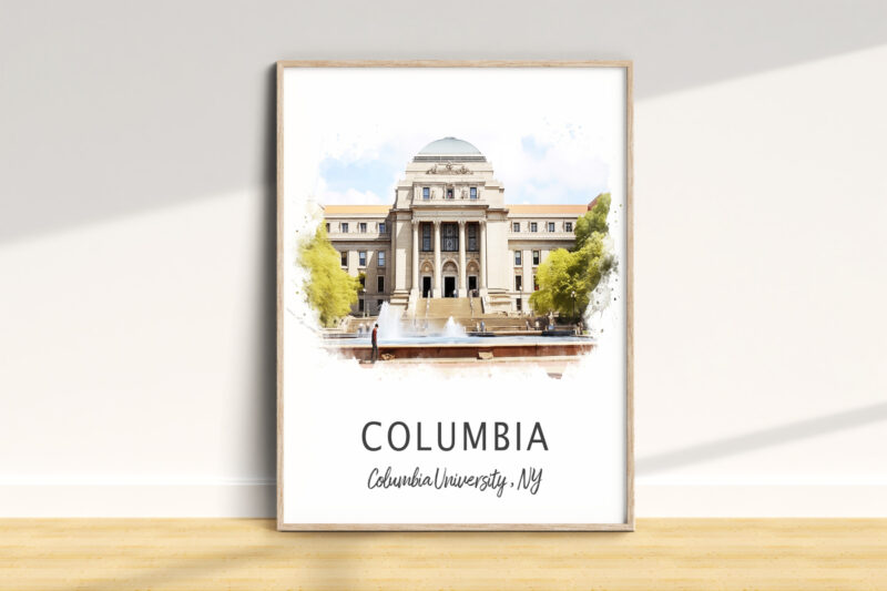 Columbia University building illustration in frame
