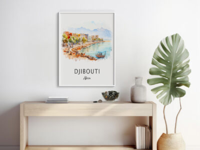 Colorful Djibouti artwork on modern table.
