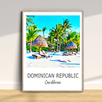 Framed Dominican Republic beach scene artwork