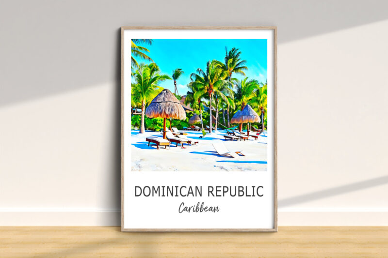 Framed Dominican Republic beach scene artwork