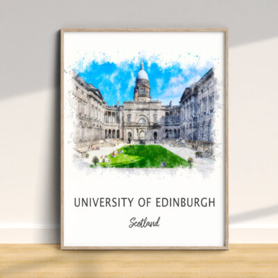 University of Edinburgh framed watercolor illustration