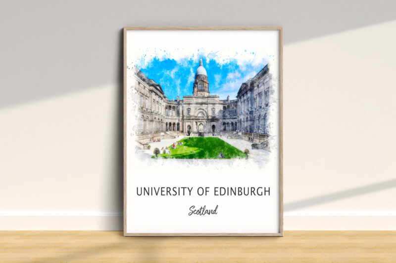 University of Edinburgh framed watercolor illustration