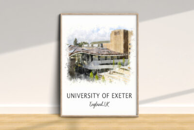 University of Exeter campus artwork in frame.