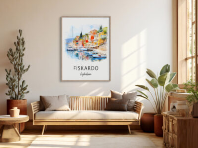 Cozy living room with Fiskardo painting on wall