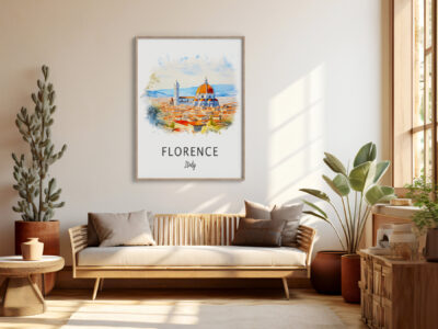 Cozy room with Florence city art and plants