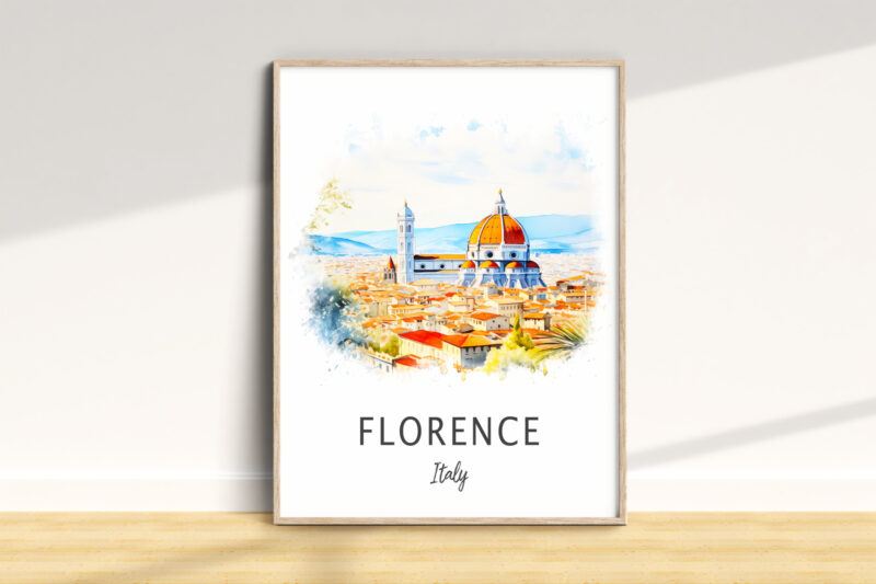 Florence Italy illustrated poster with Duomo view.