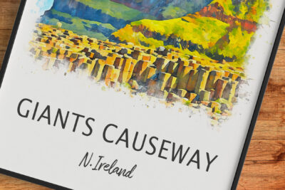 Giant's Causeway watercolor illustration, Northern Ireland art.