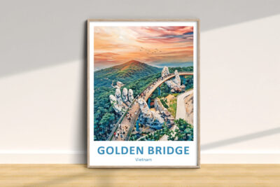 Golden Bridge Vietnam artwork with sunset view
