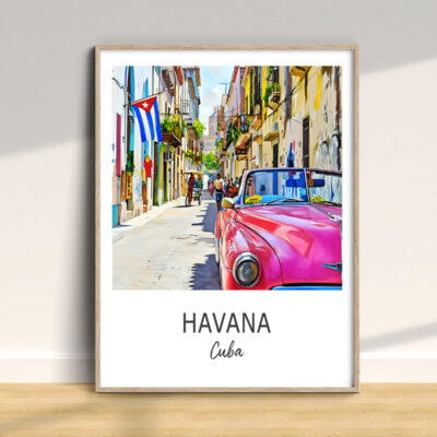 Vintage car on colorful Havana street, Cuba