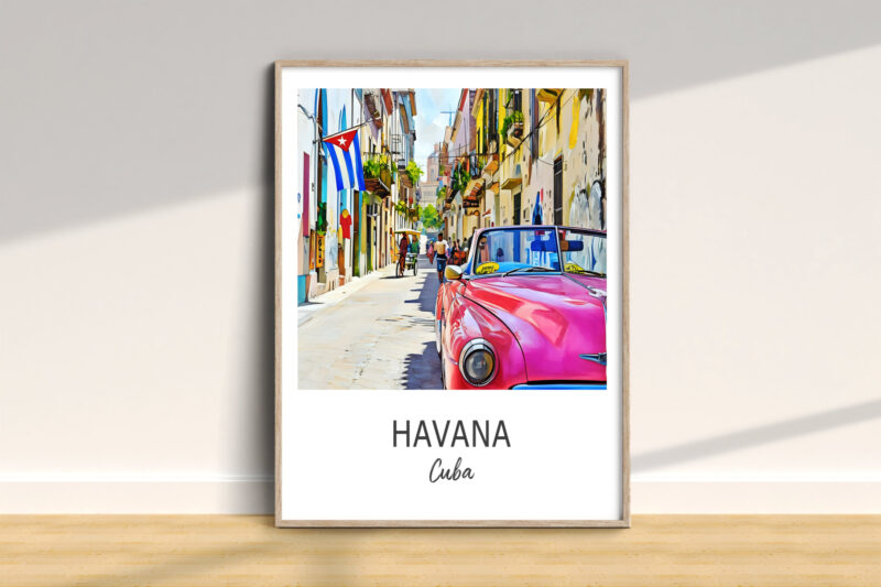 Vintage car on colorful Havana street, Cuba