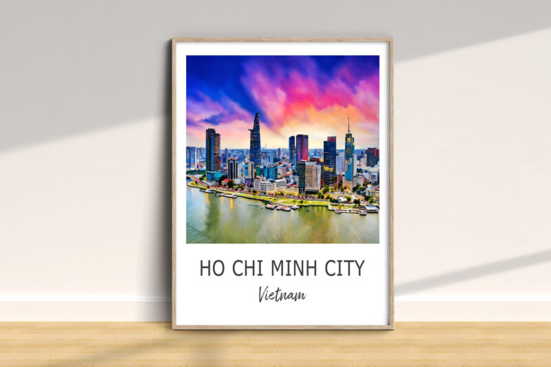 Colorful Ho Chi Minh City skyline poster.