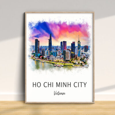 Ho Chi Minh City skyline watercolor artwork