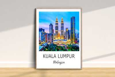 Framed Kuala Lumpur skyline at sunset