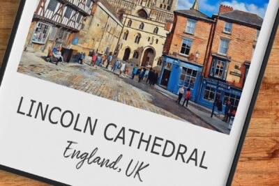 Lincoln Cathedral and street scene, England, UK