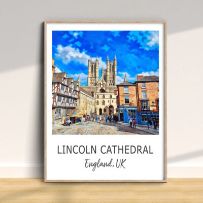 Lincoln Cathedral framed artwork, England, historic architecture.