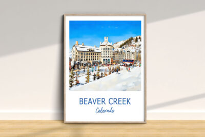 Framed illustration of Beaver Creek, Colorado ski resort.