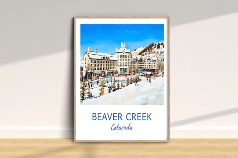 Framed illustration of Beaver Creek, Colorado ski resort.