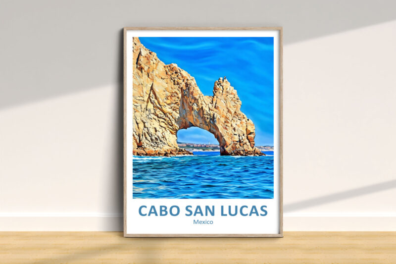 Cabo San Lucas Arch poster in wooden frame.
