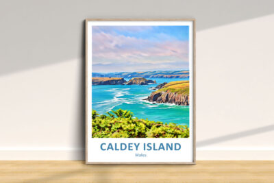 Scenic view of Caldey Island, Wales poster