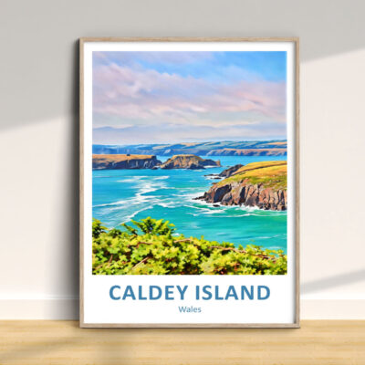 Scenic view of Caldey Island, Wales poster