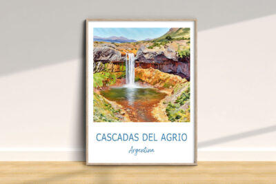 Painting of Agrio Falls, Argentina in frame.