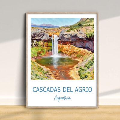 Painting of Agrio Falls, Argentina in frame.