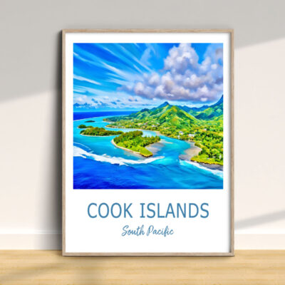 Framed Cook Islands poster with scenic view