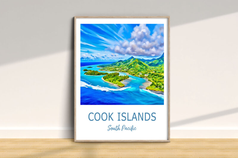 Framed Cook Islands poster with scenic view