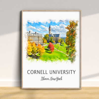 Cornell University autumn campus illustration, Ithaca, NY