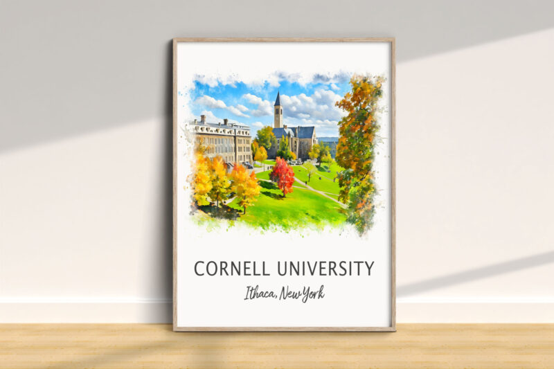 Cornell University autumn campus illustration, Ithaca, NY