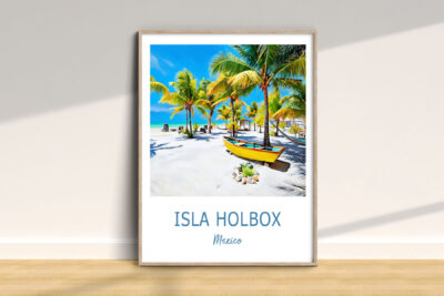 Framed Isla Holbox beach art print, Mexico.