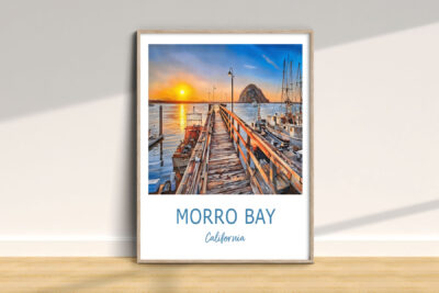 Sunset at Morro Bay pier, California painting.