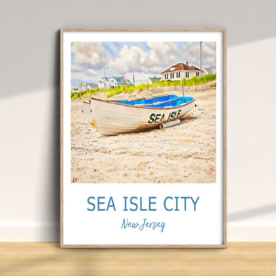 Sea Isle City beach boat painting, New Jersey.