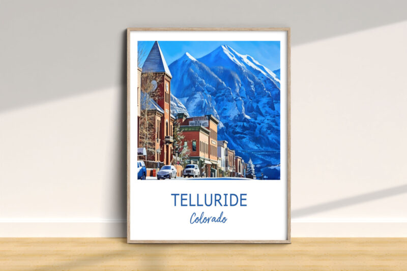 Framed Telluride, Colorado mountain town artwork