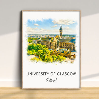 University of Glasgow poster, Scotland landscape illustration.