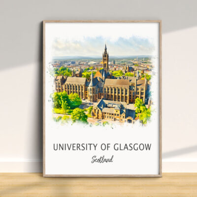 University of Glasgow watercolor print, Scotland