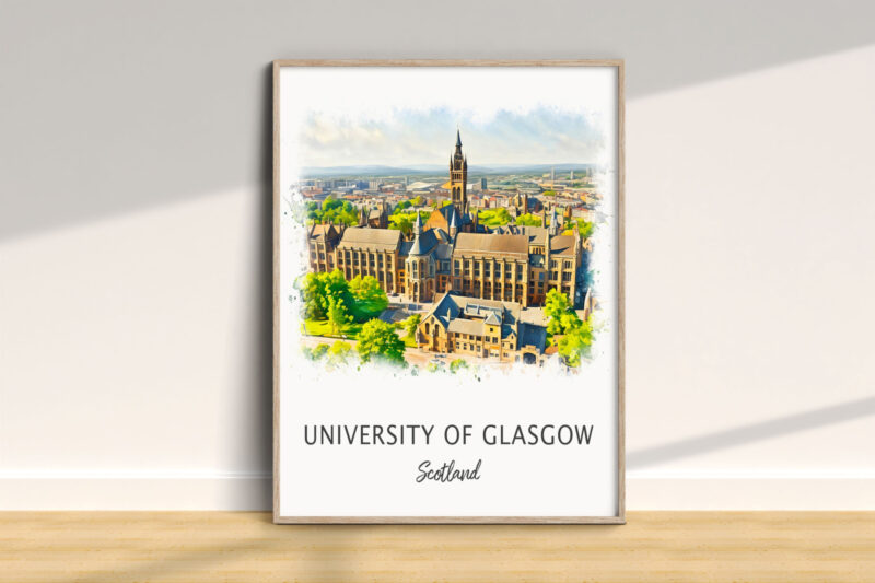 University of Glasgow watercolor print, Scotland