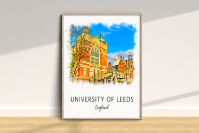 University of Leeds watercolor artwork in frame