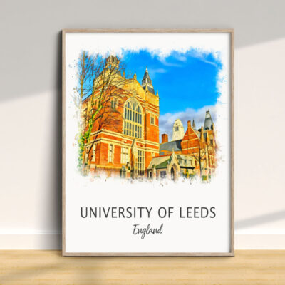 University of Leeds watercolor artwork in frame