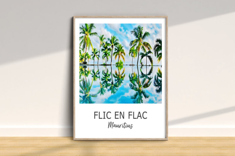 Tropical palm reflection photo, Flic en Flac, Mauritius.