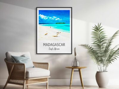 Madagascar beach poster in stylish room decor.